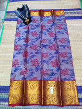 Kanjivaram softsilk saree in gray with maroon pochampalli double warp with silver jari
