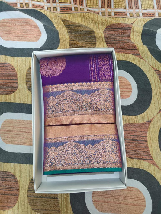 Handloom pure kanjivaram silk saree  bridal silk naval or violet colour
