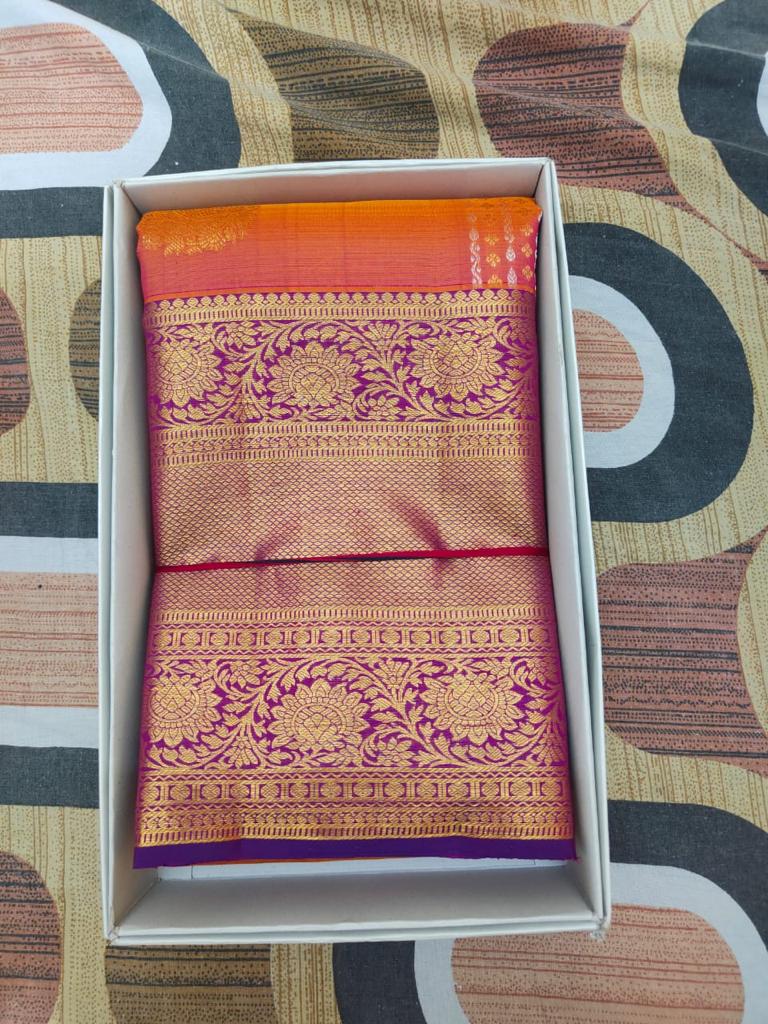 kanjivaram saree silk saree bridal silk peach orange