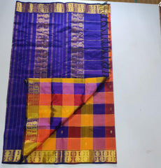 Handloom silk cotton Saree simple blue palli palum pazham silk cotton