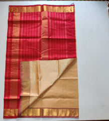 Handloom silk cotton Saree butti with cream and chilli red simple