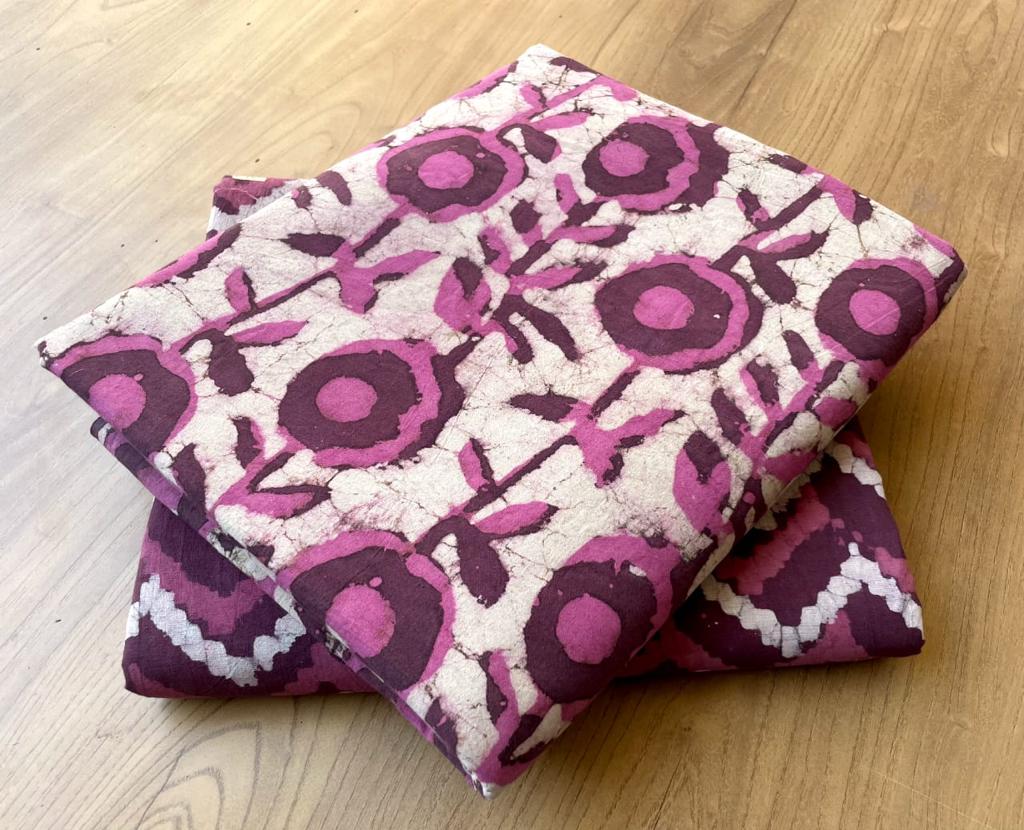 Block Printed Salwar cotton material in pink and maroon medium size flowers