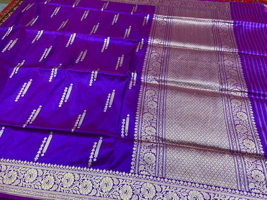 Banaras pure silk kaduwa weaving, with Sona Rupa zar ini work in purple