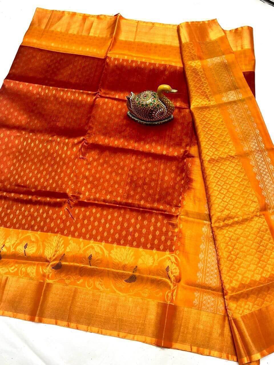 Uppada silk saree all over butti in orange color
