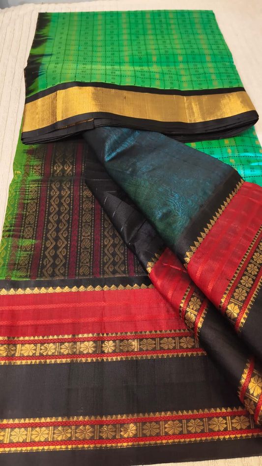 Lakshyadeepam silk cotton Saree in ramagreen  with black border color in Kovai border