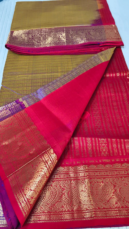 Lakshyadeepam silk cotton Saree in rama soil color with purple border color in Kovai border