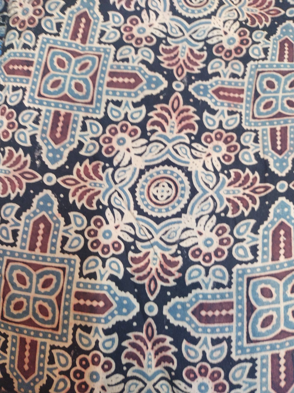 Natural vegetable dye Ajrak cotton material In blue