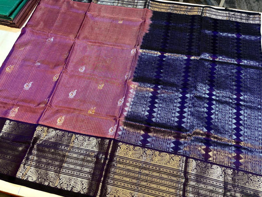 Mangalgiri silk Saree or Mangalagiri pure Pattu Saree blue with navy border