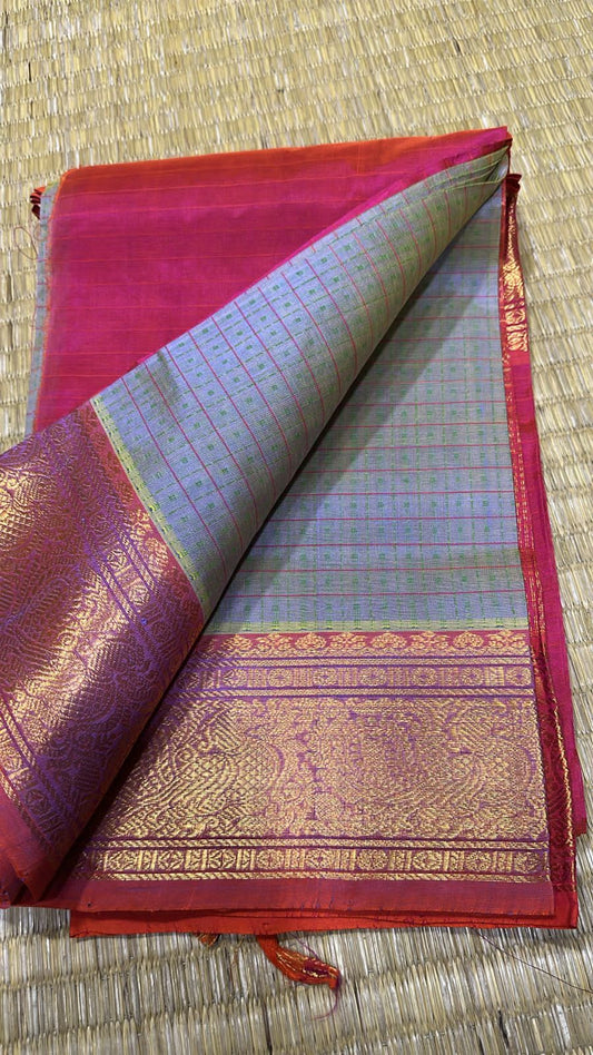 Lakshyadeepam silk cotton Saree in purple with red border color in Kovai border