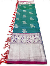 Venkatagiri handloom silk Saree in kalanji work with green and cherry red