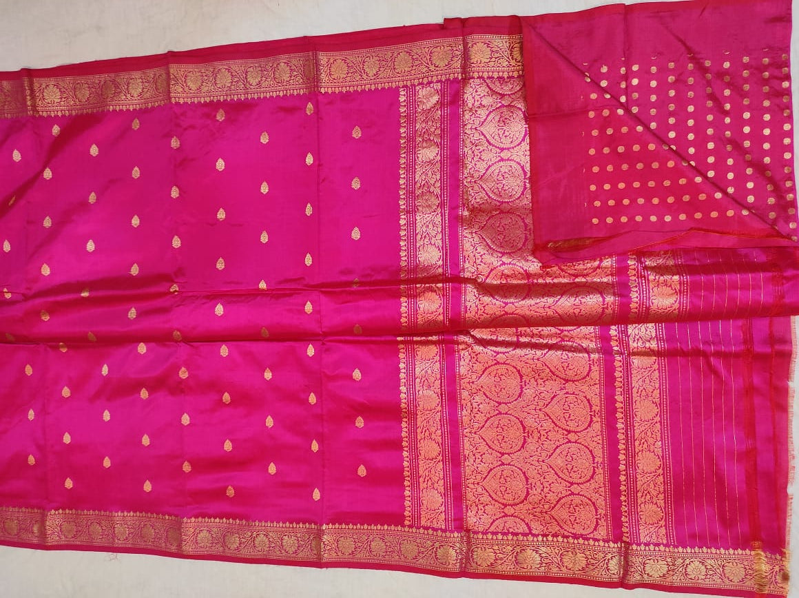 Pure Katan Banarasi in Rani pink Color Saree