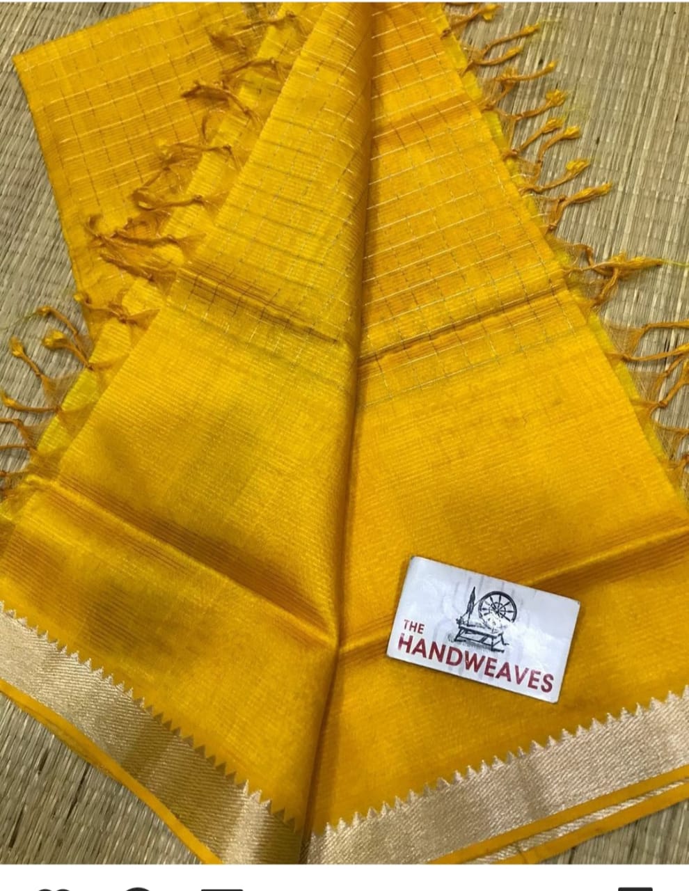 Kota Doria mangalgiri semi silk golden check golden yellow