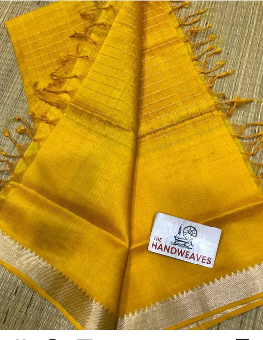 Kota Doria mangalgiri semi silk golden check golden yellow