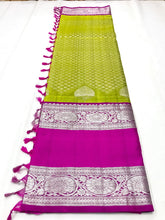 Venkatagiri handloom silk Saree in double tone green with pink all over kalanji color