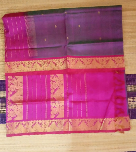 Silk cotton handloom Saree in dual tone purple with pink