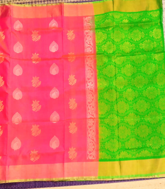 Uppada all over butti in peach color