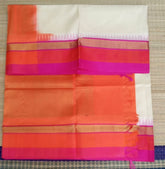Korvai handloom silk cotton Saree korvai border in cream with orange