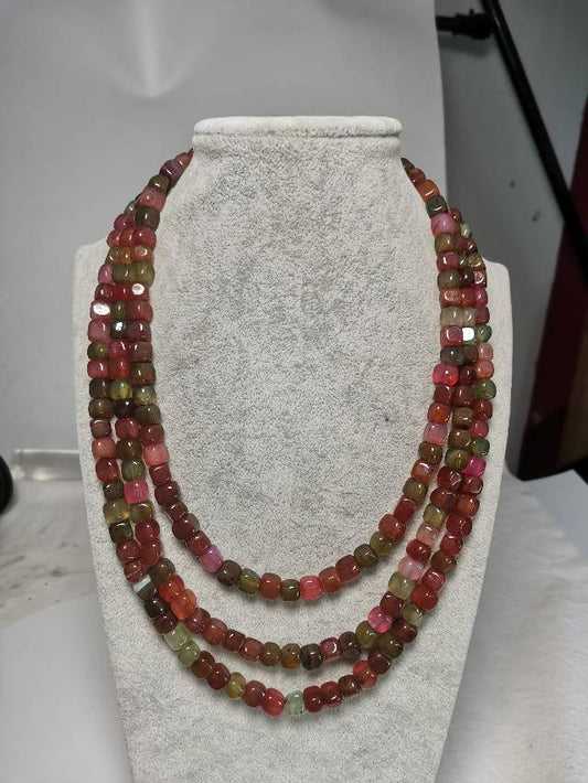 Jewellery Tourmaline Natural Stone Agates Beads Cube three layer necklace multiple colors
