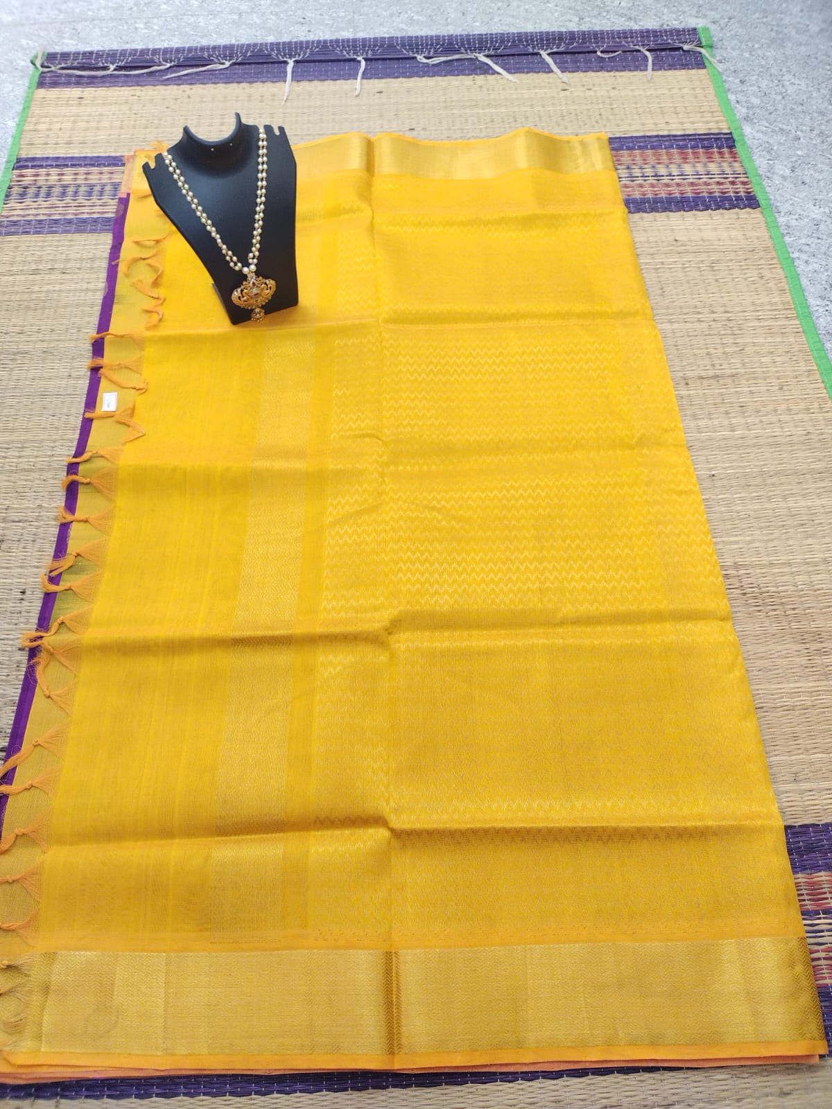 Kanjivaram silk cotton Saree purple with green coin butte with butti shade saree
