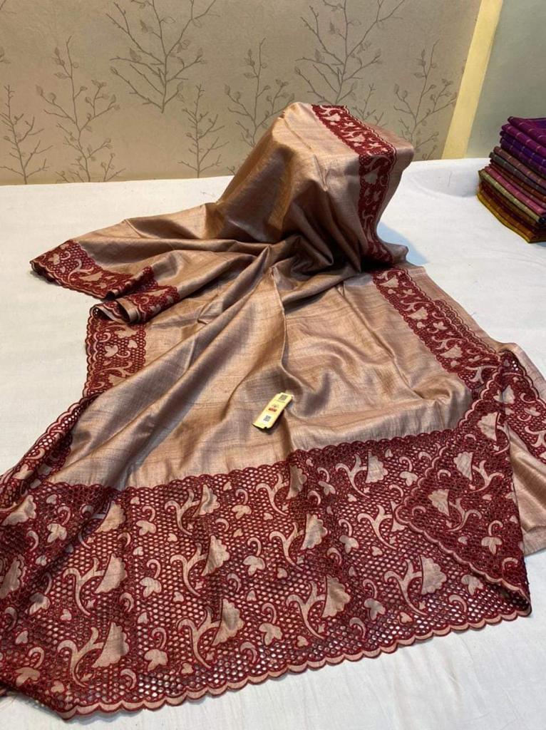 Party Wear Pure Tussar Silk Cut Work Saree . at Best Price in Raigarh |  Manisha Silk Weaves