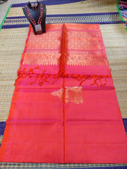 kanjivaram softsilk saree with in peach double warp