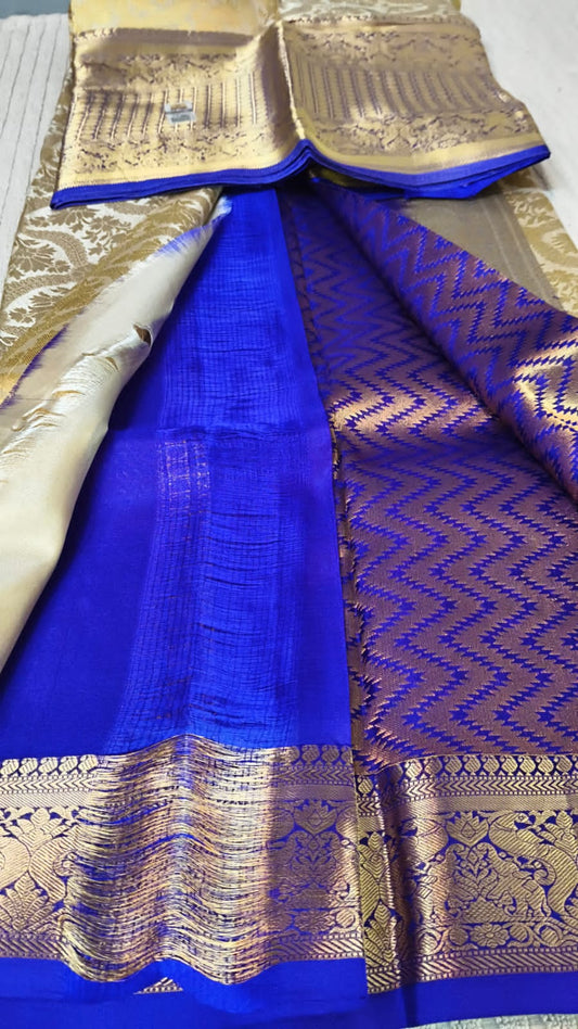 Pure kanjivaram silk saree  bridal silk pink  color with pure golden jari all over navy border