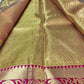 Handloom pure kanjivaram silk saree  bridal silk golden color with tissue all over pure golden jari all over onion colour all over red border 