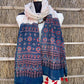 Ajrakh natural dyed pure cotton kantha stitch stole 2.1 metres cream with blue