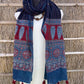 Ajrakh natural dyed pure cotton kantha stitch stole 2.1 metres navy blue
