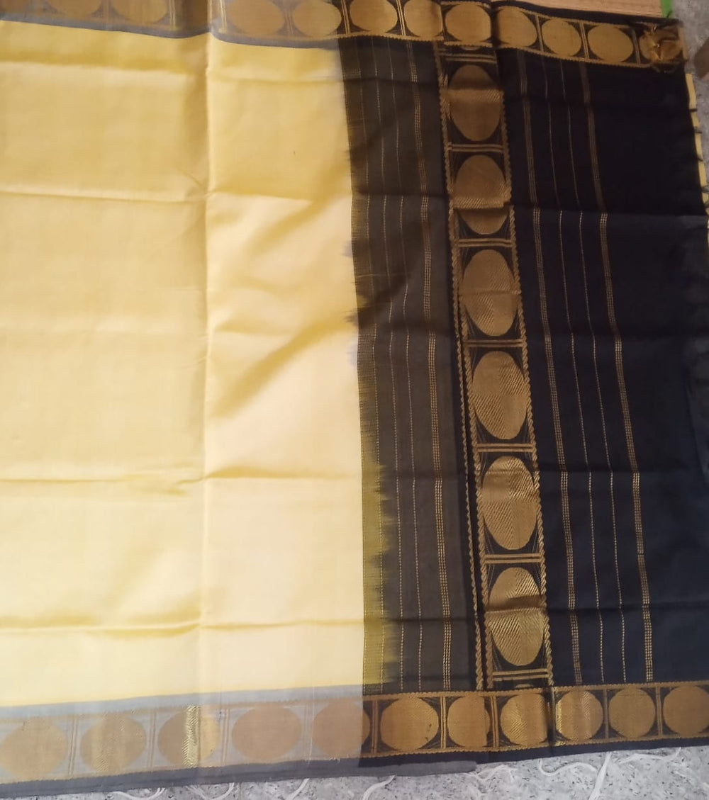 Silk cotton handloom Saree in black with cream