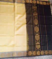 Silk cotton handloom Saree in black with cream