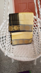 Silk cotton handloom Saree in black with cream