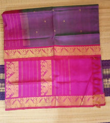 Silk cotton handloom Saree in dual tone purple with pink