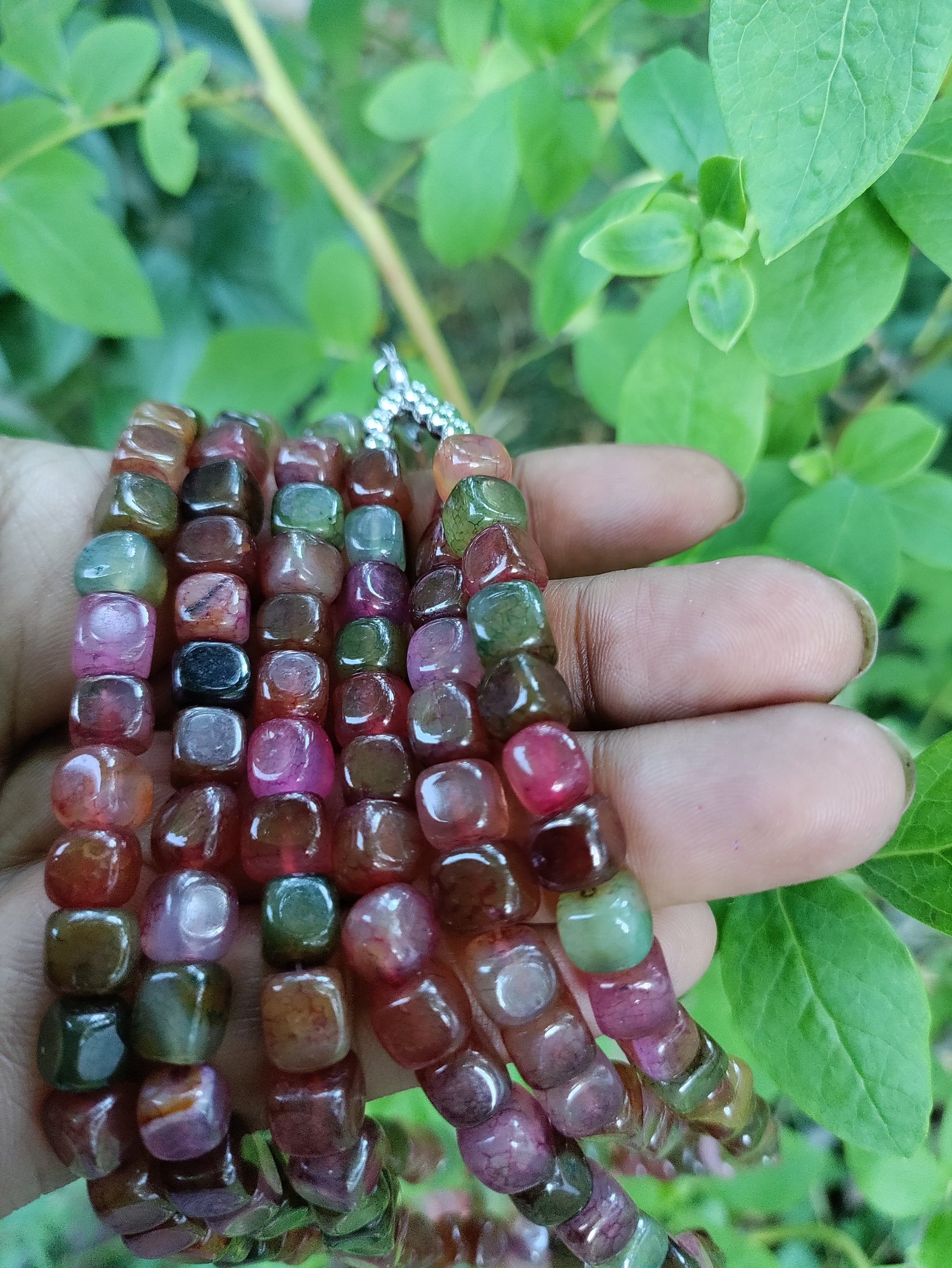 Jewellery Tourmaline Natural Stone Agates Beads Cube three layer necklace multiple colors