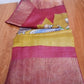 Hand painted Pen Kalamkari in Pure Zari Tussar Saree yellow color with womens story telling with nature background